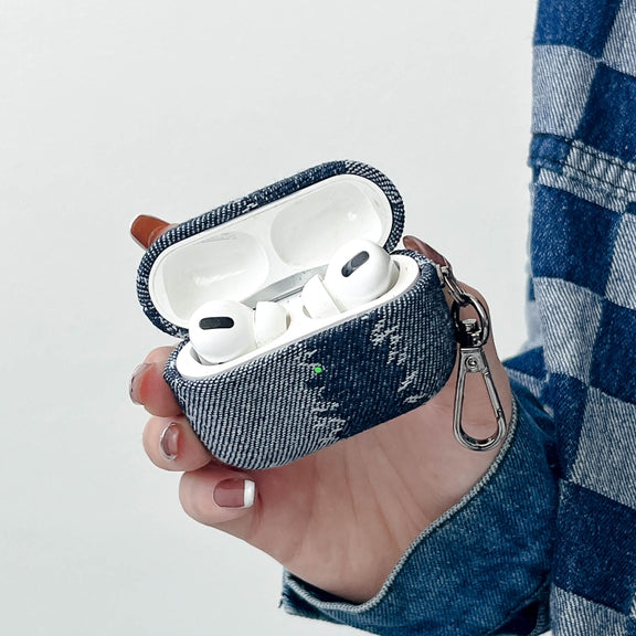 For AirPods Pro Stitching Denim Cloth Bluetooth Earphone Protective Case(Rhombus)