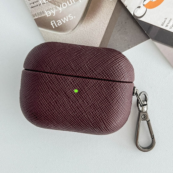 For AirPods Pro 2 Cross Texture PU Leather Bluetooth Earphone Protective Case(Dark Brown)