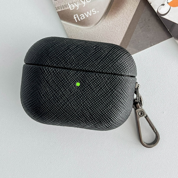 For AirPods Pro 2 Cross Texture PU Leather Bluetooth Earphone Protective Case(Black) - free shipping - PMC Jewellery - Order now!