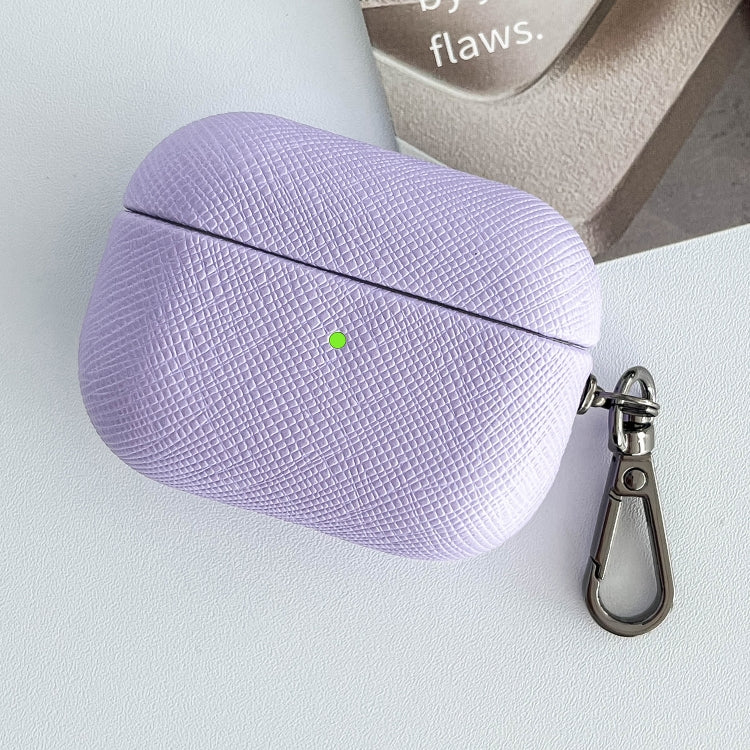For AirPods Pro 2 Cross Texture PU Leather Bluetooth Earphone Protective Case(Purple) - For AirPods Pro 2 by PMC Jewellery | Online Shopping South Africa | PMC Jewellery | Buy Now Pay Later Mobicred