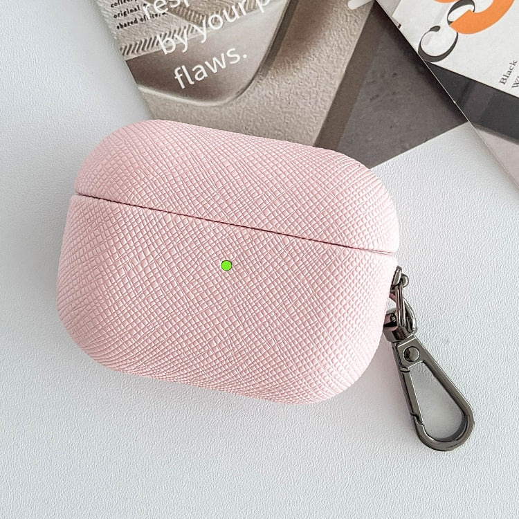For AirPods 3 Cross Texture PU Leather Bluetooth Earphone Protective Case(Pink) - For AirPods 3 by PMC Jewellery | Online Shopping South Africa | PMC Jewellery | Buy Now Pay Later Mobicred