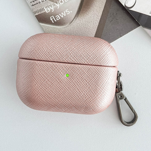 For AirPods 3 Cross Texture PU Leather Bluetooth Earphone Protective Case(Rose Gold)