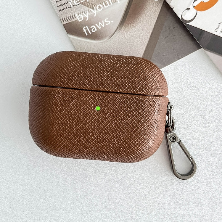 For AirPods Pro Cross Texture PU Leather Bluetooth Earphone Protective Case(Brown) - For AirPods Pro by PMC Jewellery | Online Shopping South Africa | PMC Jewellery | Buy Now Pay Later Mobicred