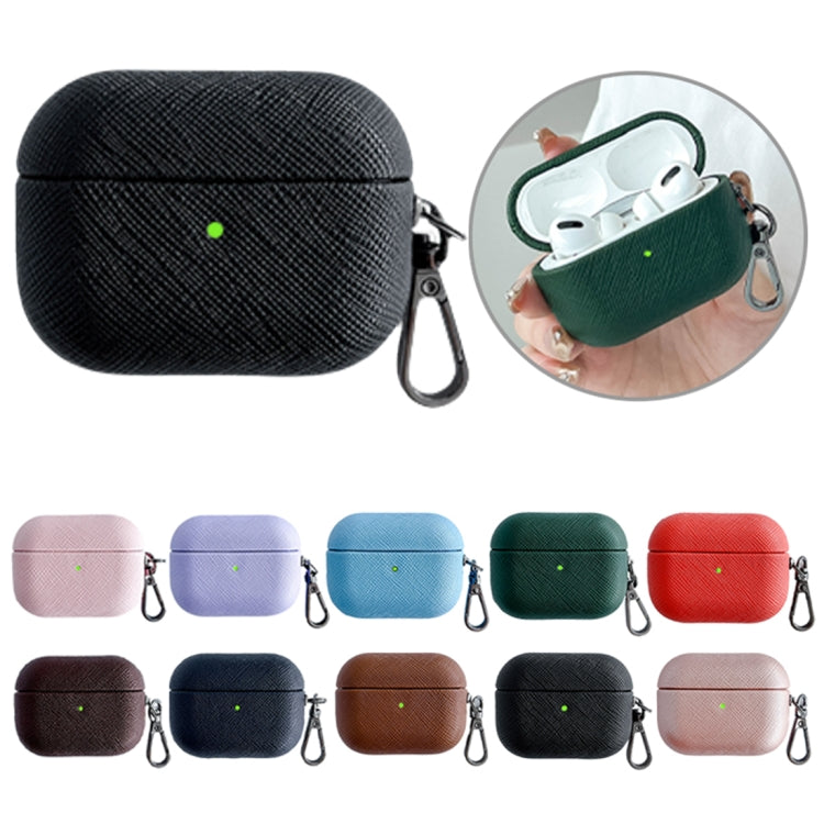 For AirPods Pro 2 Cross Texture PU Leather Bluetooth Earphone Protective Case(Black) - free shipping - PMC Jewellery - Order now!