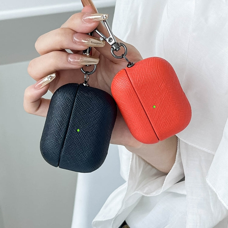 For AirPods Pro 2 Cross Texture PU Leather Bluetooth Earphone Protective Case(Sky Blue)