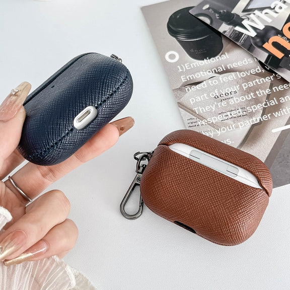 For AirPods Pro Cross Texture PU Leather Bluetooth Earphone Protective Case(Black)
