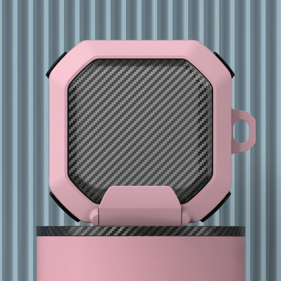 For Galaxy Buds Live / Pro /2 /2 Pro / FE Carbon Fiber TPU Hybrid PC Case with Hook(Pink)