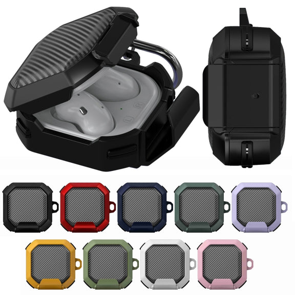 For Galaxy Buds Live / Pro /2 /2 Pro / FE Carbon Fiber TPU Hybrid PC Case with Hook(Army Green)