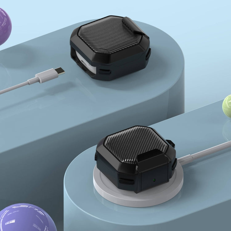 For Galaxy Buds Live / Pro /2 /2 Pro / FE Carbon Fiber TPU Hybrid PC Case with Hook(Dark Blue) - free shipping - PMC Jewellery - Order now!