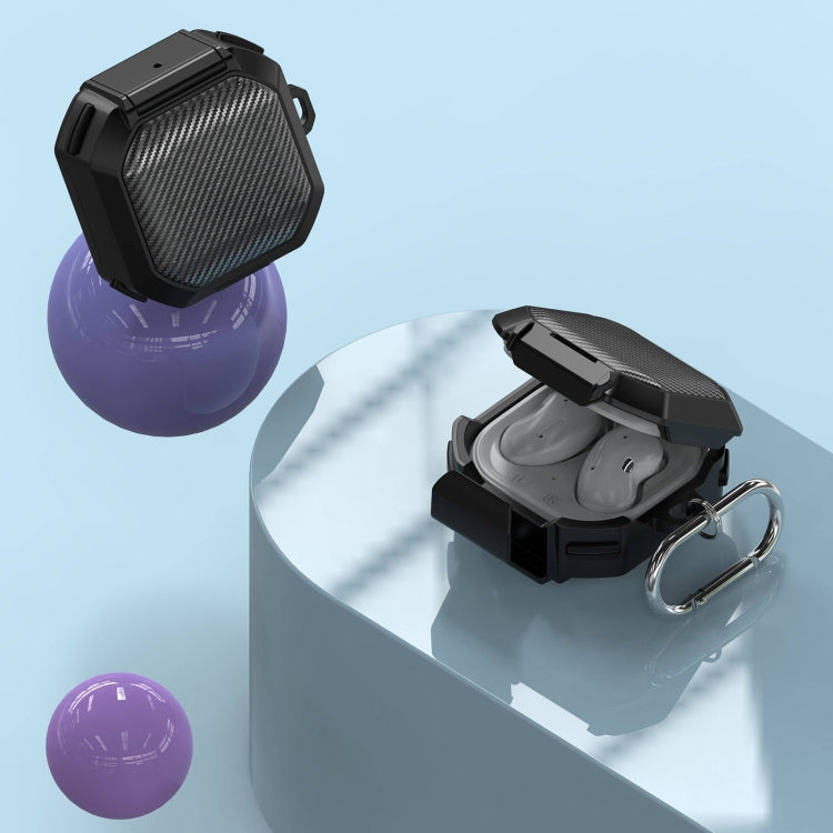 For Galaxy Buds Live / Pro /2 /2 Pro / FE Carbon Fiber TPU Hybrid PC Case with Hook(Army Green)