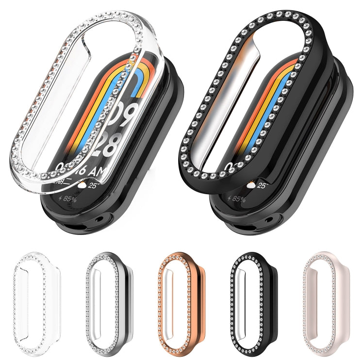 For Xiaomi Mi Band 8 Diamond Half Pack Hollow PC Watch Protective Case(Black)