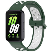 For Samsung Galaxy Fit 3 Two Color Breathable Silicone Watch Band(Dark Green White)