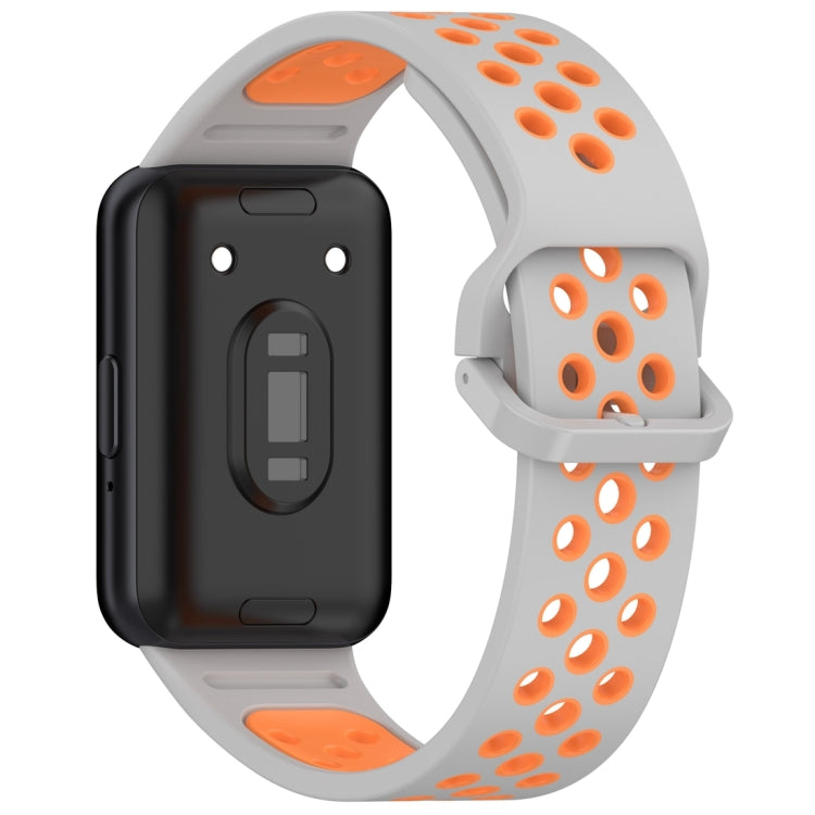 For Samsung Galaxy Fit 3 Two Color Breathable Silicone Watch Band(Grey Orange) - Watch Bands by PMC TechLife | Online Shopping South Africa | PMC TechLife