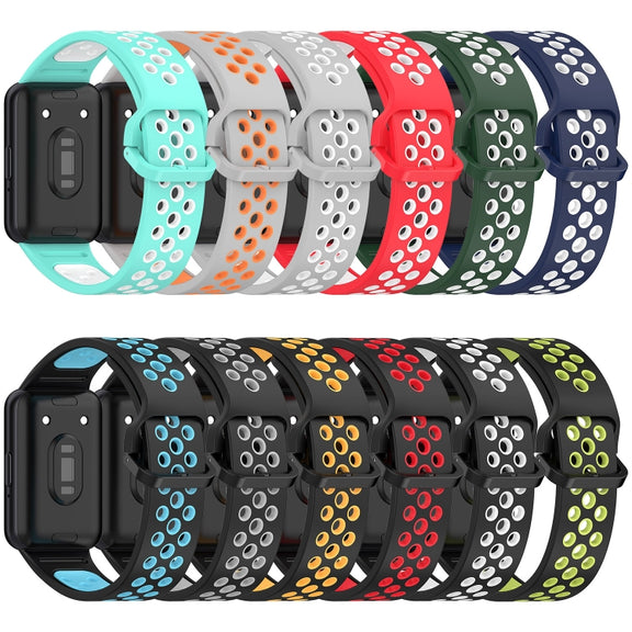 For Samsung Galaxy Fit 3 Two Color Breathable Silicone Watch Band(Dark Green White)