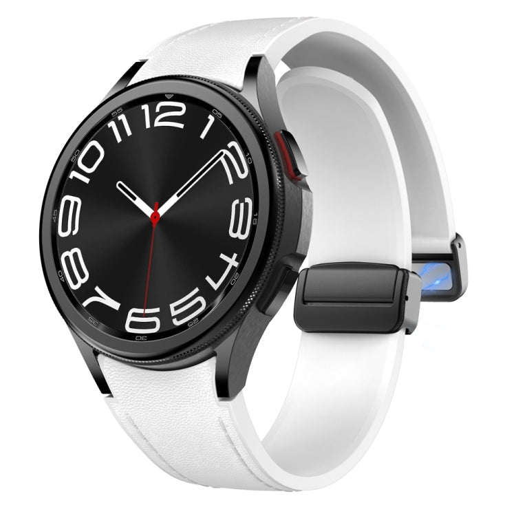 For Samsung Galaxy Watch 6 Magnetic Black Buckle Leather Silicone Watch Band(White) - Watch Bands by PMC TechLife | Online Shopping South Africa | PMC TechLife