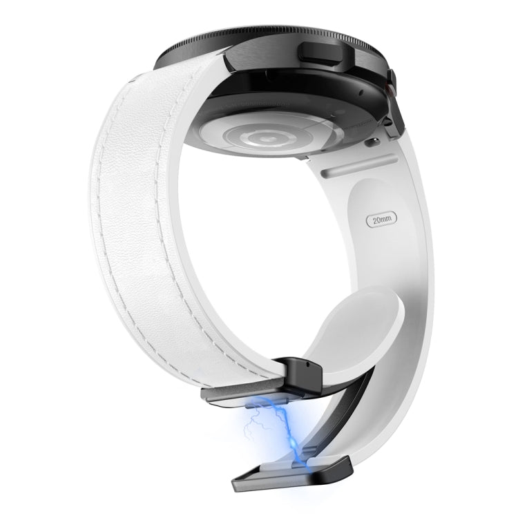 For Samsung Galaxy Watch 6 Magnetic Black Buckle Leather Silicone Watch Band(White) - Watch Bands by PMC TechLife | Online Shopping South Africa | PMC TechLife