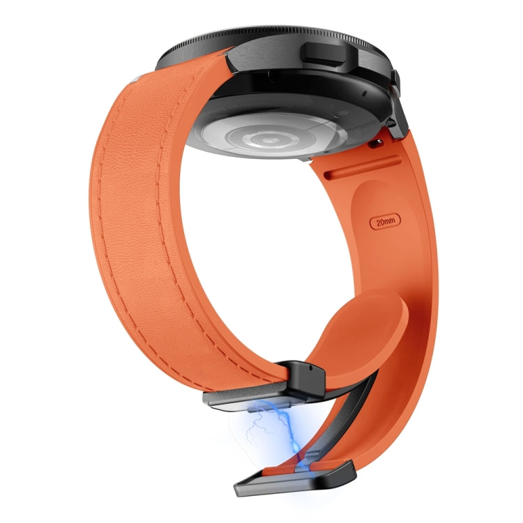 For Samsung Galaxy Watch 6 Magnetic Black Buckle Leather Silicone Watch Band(Orange) - free shipping - PMC TechLife - Order now!