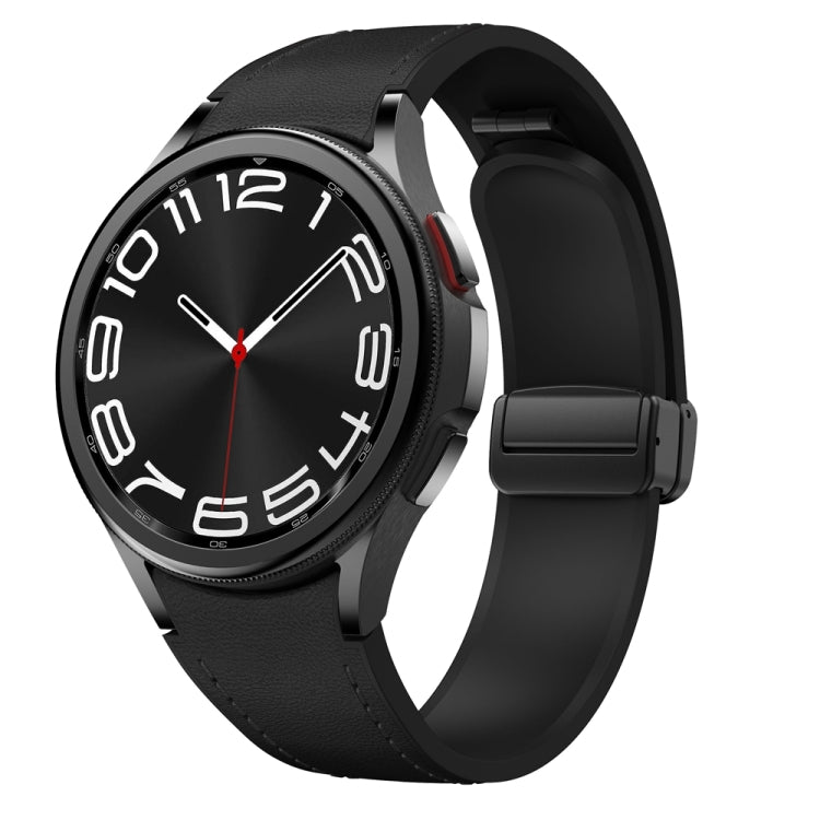 For Samsung Galaxy Watch 6 Magnetic Black Buckle Leather Silicone Watch Band(Black) - Watch Bands by PMC TechLife | Online Shopping South Africa | PMC TechLife