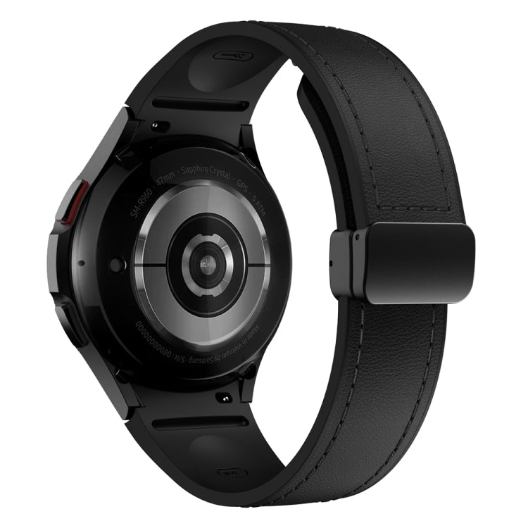 For Samsung Galaxy Watch 6 Magnetic Black Buckle Leather Silicone Watch Band(Black) - Watch Bands by PMC TechLife | Online Shopping South Africa | PMC TechLife