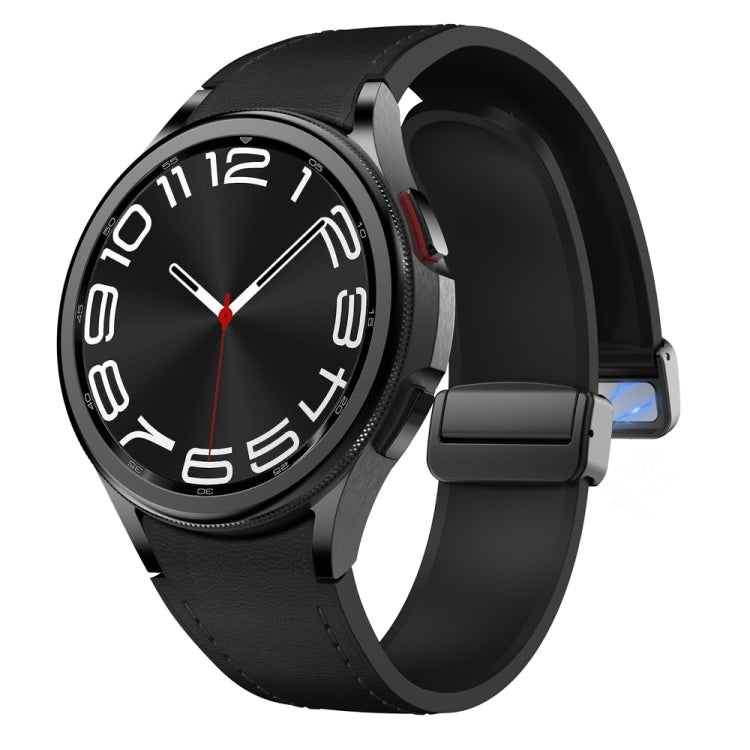 For Samsung Galaxy Watch 6 Magnetic Black Buckle Leather Silicone Watch Band(Black) - Watch Bands by PMC TechLife | Online Shopping South Africa | PMC TechLife