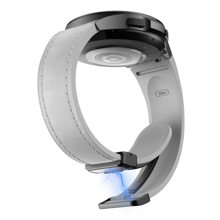 For Samsung Galaxy Watch 6 Magnetic Black Buckle Leather Silicone Watch Band(Light Grey) - Watch Bands by PMC TechLife | Online Shopping South Africa | PMC TechLife