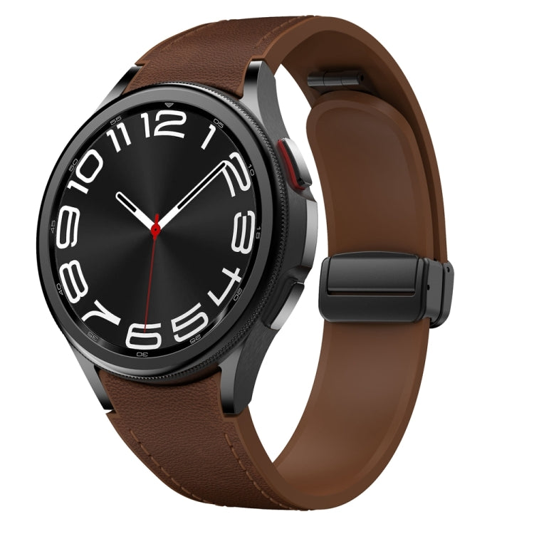 For Samsung Galaxy Watch 6 Magnetic Black Buckle Leather Silicone Watch Band(Dark Brown) - Watch Bands by PMC TechLife | Online Shopping South Africa | PMC TechLife | Buy Now Pay Later Mobicred