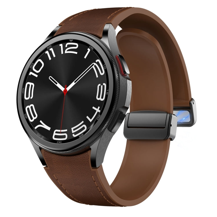 For Samsung Galaxy Watch 6 Magnetic Black Buckle Leather Silicone Watch Band(Dark Brown) - Watch Bands by PMC TechLife | Online Shopping South Africa | PMC TechLife | Buy Now Pay Later Mobicred