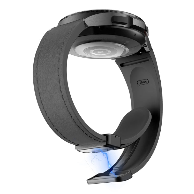 For Samsung Galaxy Watch 6 Magnetic Black Buckle Leather Silicone Watch Band(Space Grey) - Watch Bands by PMC TechLife | Online Shopping South Africa | PMC TechLife