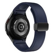 For Samsung Galaxy Watch 6 Magnetic Black Buckle Leather Silicone Watch Band(Midnight Blue)