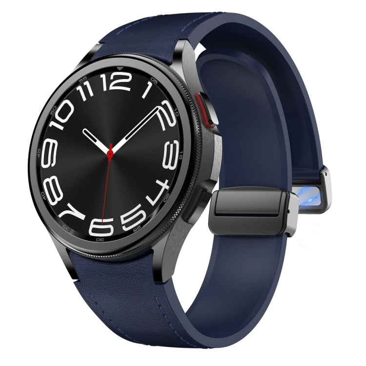 For Samsung Galaxy Watch 6 Magnetic Black Buckle Leather Silicone Watch Band(Midnight Blue) - Watch Bands by PMC TechLife | Online Shopping South Africa | PMC TechLife