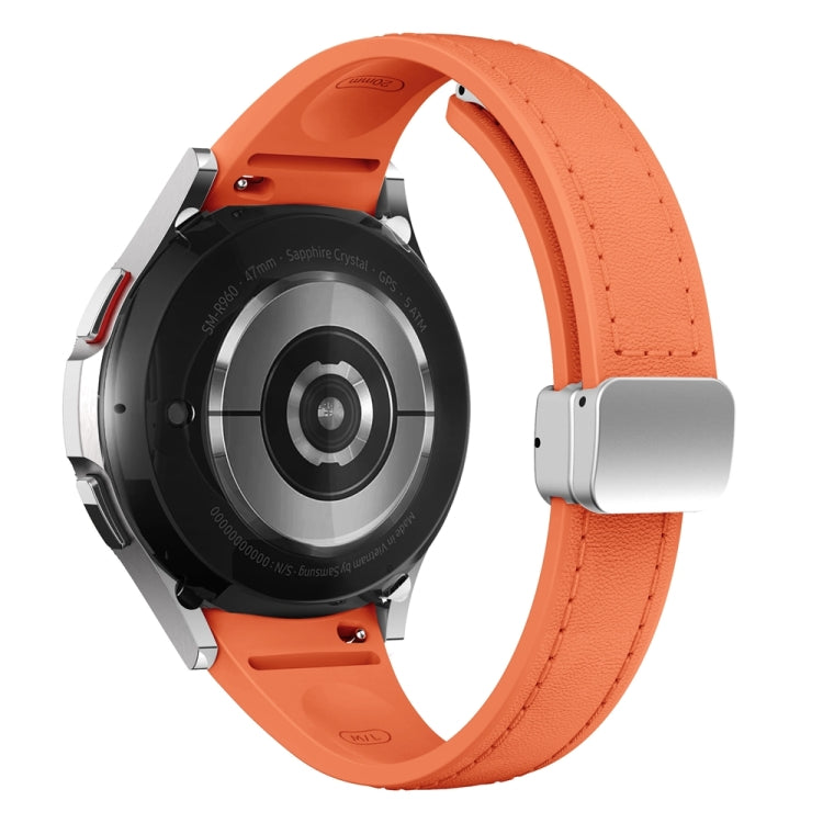 For Samsung Galaxy Watch 6 Slim Magnetic Silver Buckle Leather Silicone Watch Band(Orange) - Watch Bands by PMC TechLife | Online Shopping South Africa | PMC TechLife