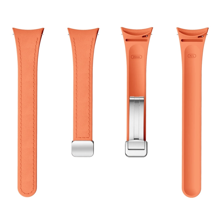 For Samsung Galaxy Watch 6 Slim Magnetic Silver Buckle Leather Silicone Watch Band(Orange) - Watch Bands by PMC TechLife | Online Shopping South Africa | PMC TechLife