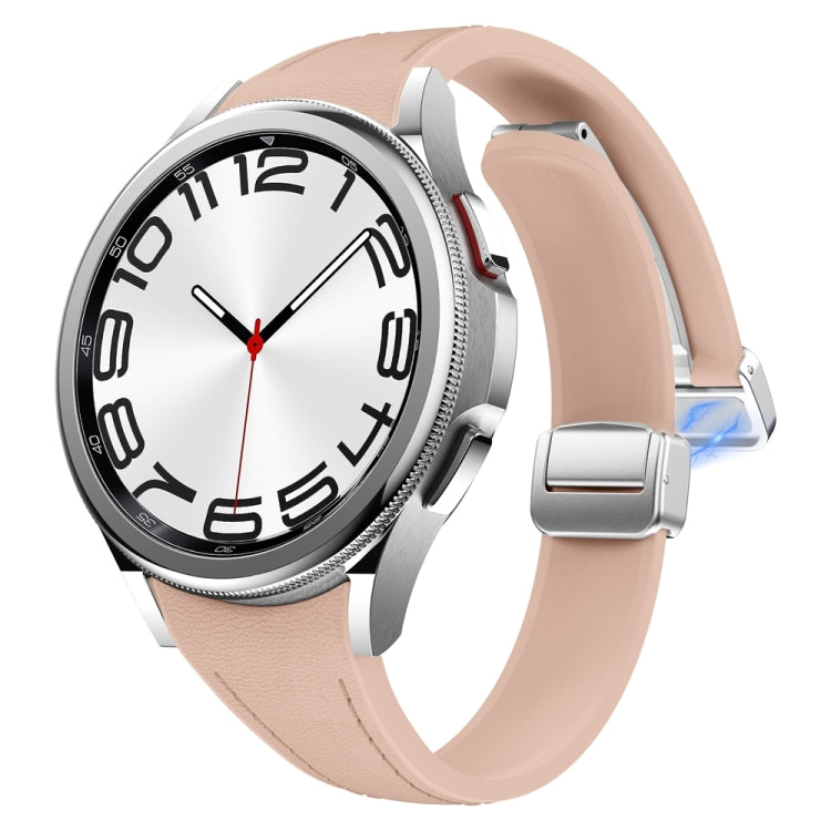 For Samsung Galaxy Watch 6 Slim Magnetic Silver Buckle Leather Silicone Watch Band(Pink)