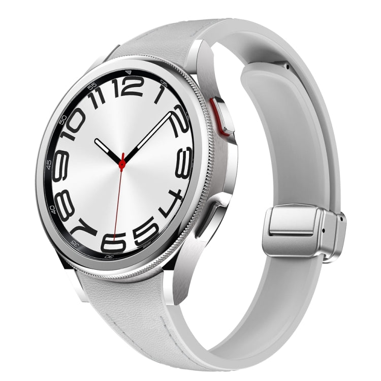 For Samsung Galaxy Watch 6 Slim Magnetic Silver Buckle Leather Silicone Watch Band(Light Grey) - Watch Bands by PMC TechLife | Online Shopping South Africa | PMC TechLife