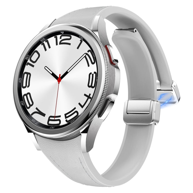 For Samsung Galaxy Watch 6 Slim Magnetic Silver Buckle Leather Silicone Watch Band(Light Grey) - Watch Bands by PMC TechLife | Online Shopping South Africa | PMC TechLife