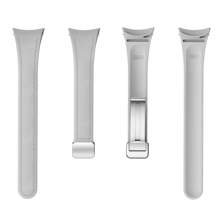 For Samsung Galaxy Watch 6 Slim Magnetic Silver Buckle Leather Silicone Watch Band(Light Grey) - Watch Bands by PMC TechLife | Online Shopping South Africa | PMC TechLife