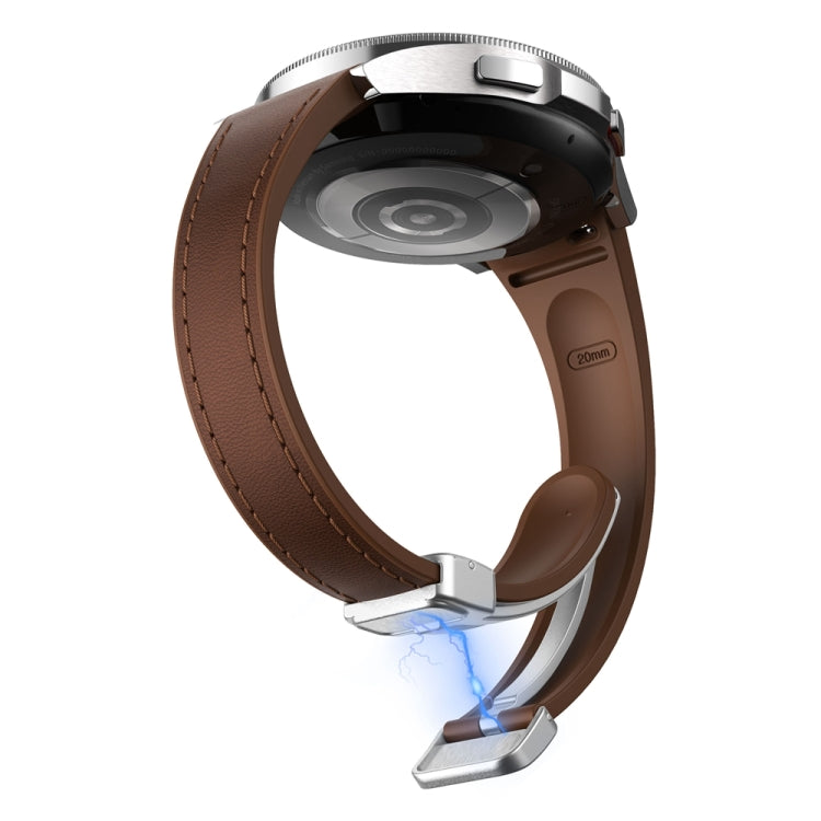 For Samsung Galaxy Watch 6 Slim Magnetic Silver Buckle Leather Silicone Watch Band(Dark Brown) - Watch Bands by PMC TechLife | Online Shopping South Africa | PMC TechLife