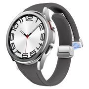 For Samsung Galaxy Watch 6 Slim Magnetic Silver Buckle Leather Silicone Watch Band(Space Grey)