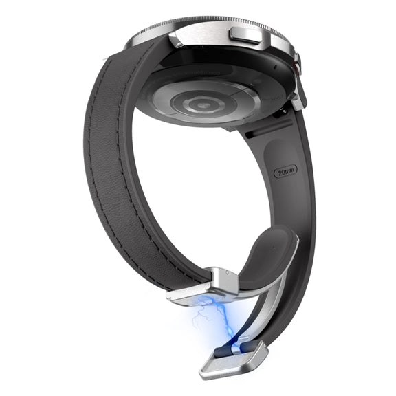 For Samsung Galaxy Watch 6 Slim Magnetic Silver Buckle Leather Silicone Watch Band(Space Grey)