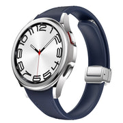 For Samsung Galaxy Watch 6 Slim Magnetic Silver Buckle Leather Silicone Watch Band(Midnight Blue)