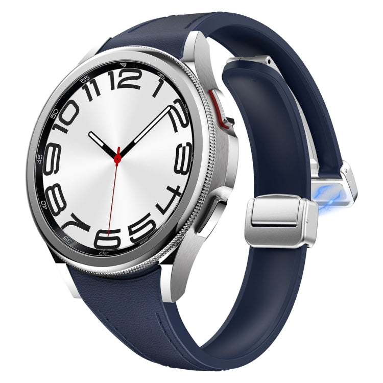 For Samsung Galaxy Watch 6 Slim Magnetic Silver Buckle Leather Silicone Watch Band(Midnight Blue) - Watch Bands by PMC TechLife | Online Shopping South Africa | PMC TechLife
