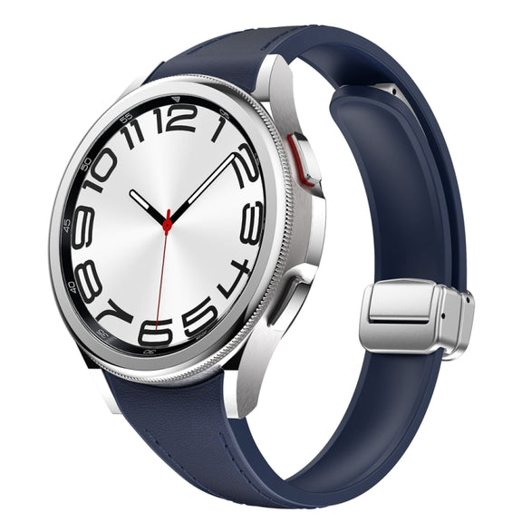 For Samsung Galaxy Watch 6 Slim Magnetic Silver Buckle Leather Silicone Watch Band(Midnight Blue)