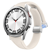 For Samsung Galaxy Watch 6 Slim Magnetic Silver Buckle Leather Silicone Watch Band(Starlight)