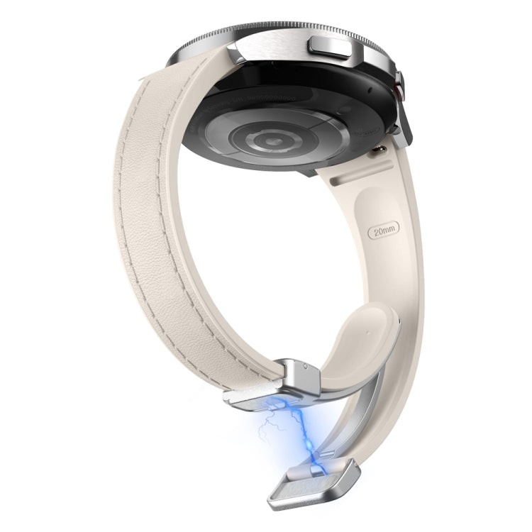 For Samsung Galaxy Watch 6 Slim Magnetic Silver Buckle Leather Silicone Watch Band(Starlight)