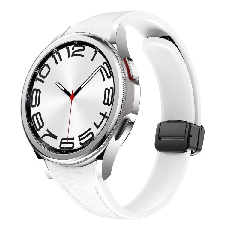 For Samsung Galaxy Watch 6 Slim Magnetic Black Buckle Leather Silicone Watch Band(White) - free shipping - PMC TechLife - Order now!