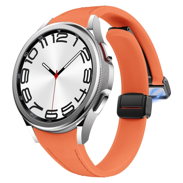 For Samsung Galaxy Watch 6 Slim Magnetic Black Buckle Leather Silicone Watch Band(Orange) - Watch Bands by PMC TechLife | Online Shopping South Africa | PMC TechLife