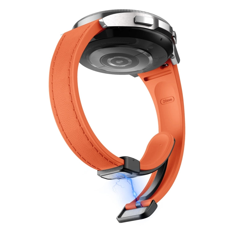 For Samsung Galaxy Watch 6 Slim Magnetic Black Buckle Leather Silicone Watch Band(Orange) - Watch Bands by PMC TechLife | Online Shopping South Africa | PMC TechLife