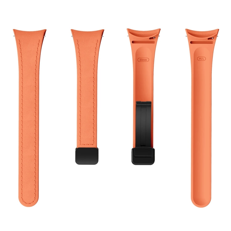 For Samsung Galaxy Watch 6 Slim Magnetic Black Buckle Leather Silicone Watch Band(Orange) - Watch Bands by PMC TechLife | Online Shopping South Africa | PMC TechLife