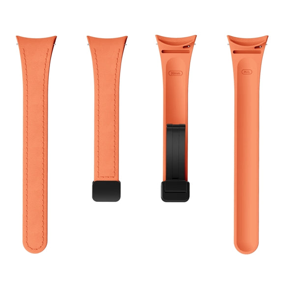 For Samsung Galaxy Watch 6 Slim Magnetic Black Buckle Leather Silicone Watch Band(Orange)