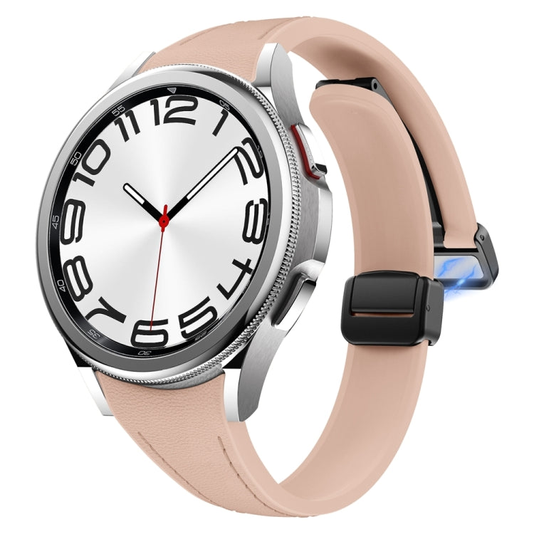 For Samsung Galaxy Watch 6 Slim Magnetic Black Buckle Leather Silicone Watch Band(Pink) - Watch Bands by PMC TechLife | Online Shopping South Africa | PMC TechLife